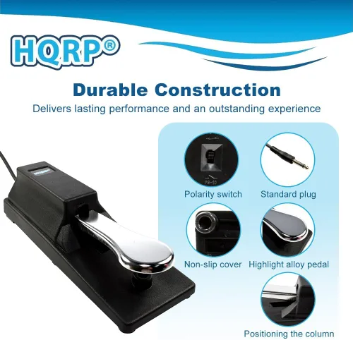 Miniatura 5 de HQRP Pedal Sustain para teclado, cable de 6.5 pies, enchufe universal de 1/4 pulgadas, interruptor de polaridad, compatible con pianos digitales