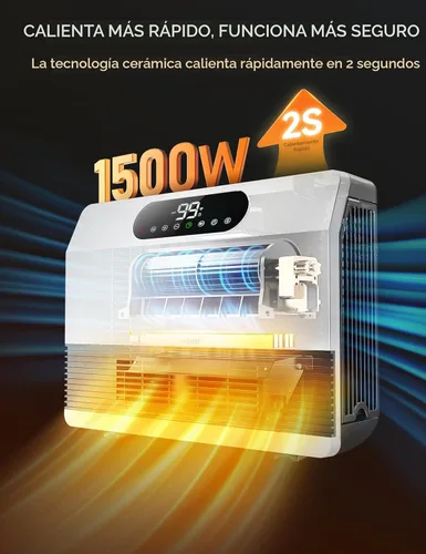 Miniatura 2 de GiveBest Calentador eléctrico de pared, calentadores de espacio para uso en interiores, calentador inteligente de 1500 W con termostato ajustable