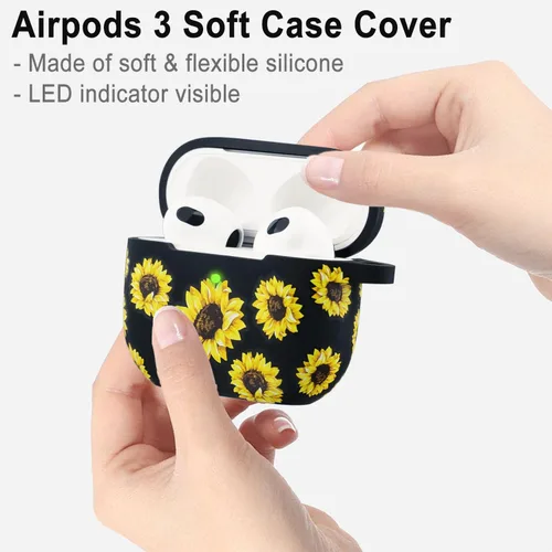 Miniatura 7 de Funda de silicona para Airpods 3 de 3ª generación, funda suave y flexible para AirPod 3, para mujeres y niñas, con llavero, girasol