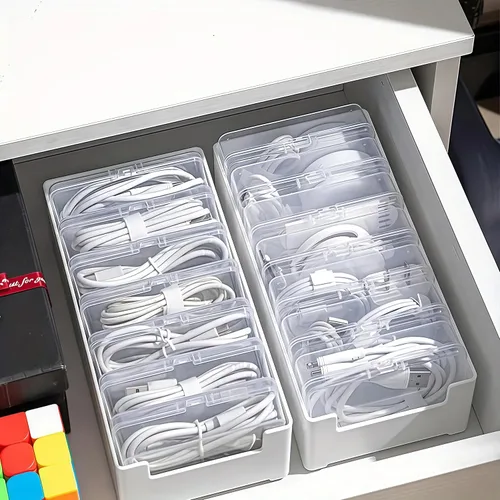 Miniatura 3 de Caja organizadora de cables de 11 cajas, organizador de cables de escritorio con interruptor, organizador de cables de alimentación para oficina