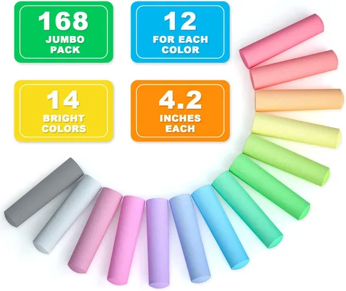 Miniatura 3 de feela Paquete de 168 tizas para acera, juego de tizas para acera para niños, a granel, ideal para niños y familias, pintura en acera, pared