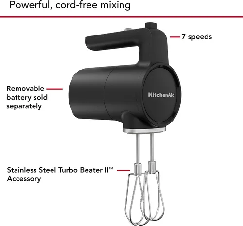 Miniatura 3 de KitchenAid Batidora de mano inalámbrica Go™: la batería se vende por separado, KHMR700, negro mate