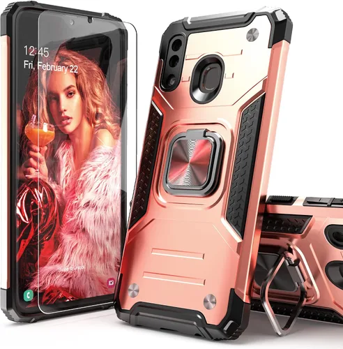 Miniatura 11 de Funda para Galaxy A20 con protector de pantalla, a prueba de golpes, a prueba de caídas, ajuste delgado, con soporte de automóvil, cubierta Negro