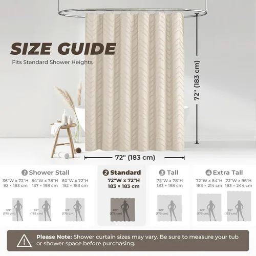 Miniatura 7 de Cortina de ducha bohemia beige de 72 x 72 pulgadas, moderna cortina de ducha estilo granja, bohemio, elegante, con textura de cheurón, cortinas