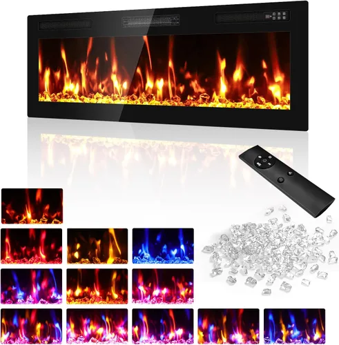 Miniatura 14 de BREEZEHEAT Chimenea eléctrica ultrafina de 50 pulgadas, calentador de chimenea independiente o empotrado en la pared, control remoto, pantalla