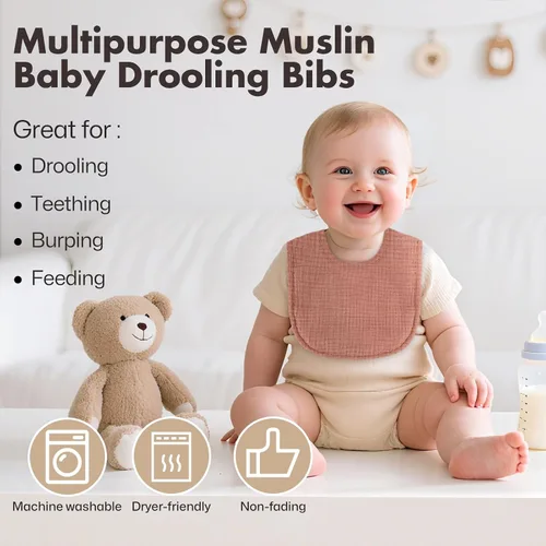Miniatura 6 de Baberos para bebés niñas y niños, paquete de 8 baberos de muselina para babear y dentición con bolsillo oculto, algodón suave, extra absorbente, a