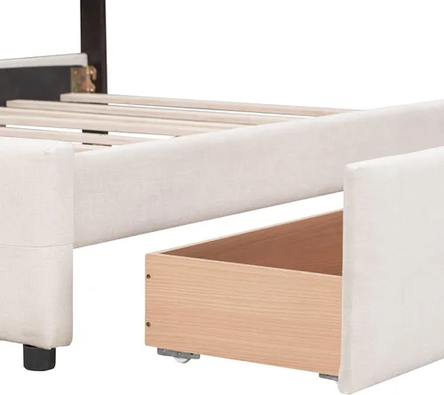 Miniatura 9 de Harper & Bright Designs Cama de plataforma tapizada tamaño Queen con almacenamiento, marco de cama Queen con 4 cajones y cabecero copetudo