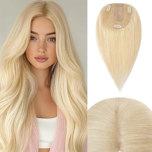 Miniatura 26 de Rich Choices Pelucas con topper de cabello para mujeres, cabello humano real 100% Remy, sin flequillo, para mujeres con adelgazamiento en la parte