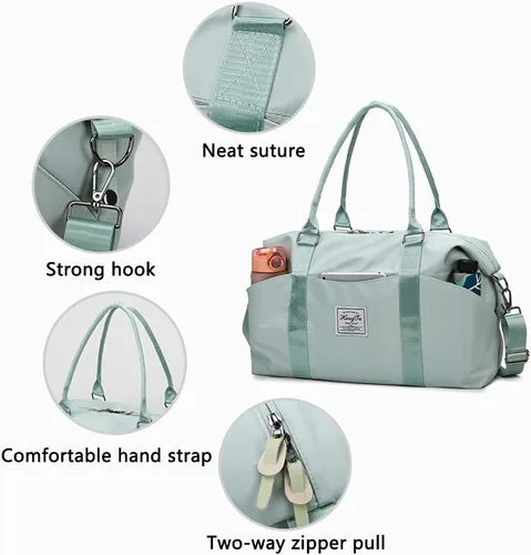 Miniatura 5 de KARRESLY Bolsa de viaje para mujer, bolsa de hombro para fin de semana, bolsa de deporte, gimnasio, bolsa de mano, impermeable, Beige