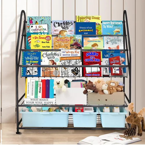Miniatura 9 de aboxoo Estantería de metal para niños, grande, independiente, para habitación de los niños, organizador de juguetes de 32 pulgadas, estantería Negro