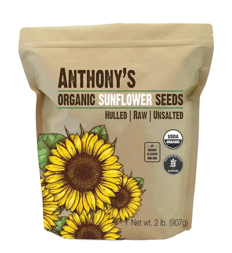 Anthony's Semillas de girasol orgánicas descascarilladas, 2 libras, crudas, sin sal, probadas por lotes y sin gluten, aptas para keto