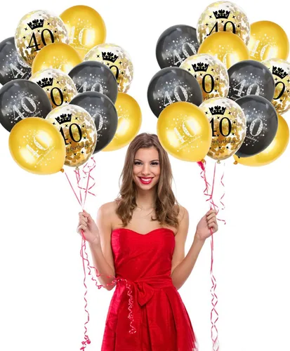 Miniatura 3 de Jonhamwelbor Globos dorados y negros de 40 cumpleaños, decoraciones de fiesta, paquete de 15 globos de látex y confeti de 12 pulgadas impresos