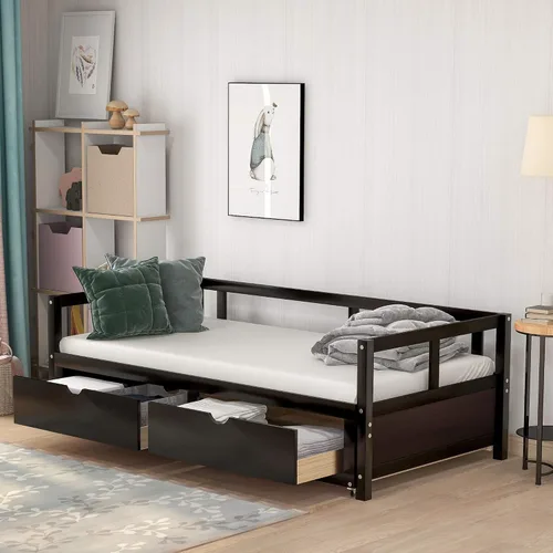 Miniatura 3 de Harper & Bright Designs Sofá cama individual con cama nido, sofá cama extensible con cajones de almacenamiento, sofá cama de madera individual a