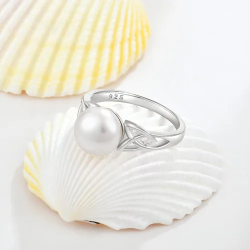 Miniatura 2 de STARCHENIE Anillos de perlas, anillo de compromiso de boda con nudo celta para mujer, anillo de plata de ley talla 5-10