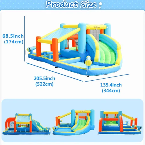 Miniatura 4 de Casa inflable de rebote de tobogán acuático, casa de rebote de tobogán acuático para patio trasero de niños, parque acuático inflable casa hinchable