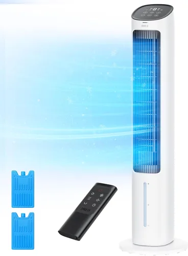 Dreo Enfriador de aire evaporativo tipo pantano, ventiladores de pie de 40" que soplan aire frío, ventilador de refrigeración sin aspas con Blanco y