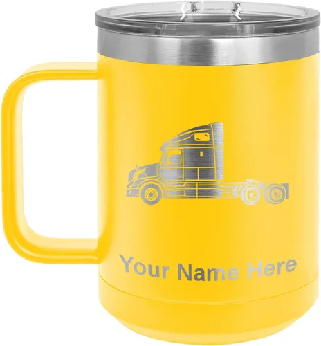 Miniatura 56 de LaserGram Taza de café aislada al vacío de 15 onzas, cabina de camión, grabado personalizado incluido (negro)