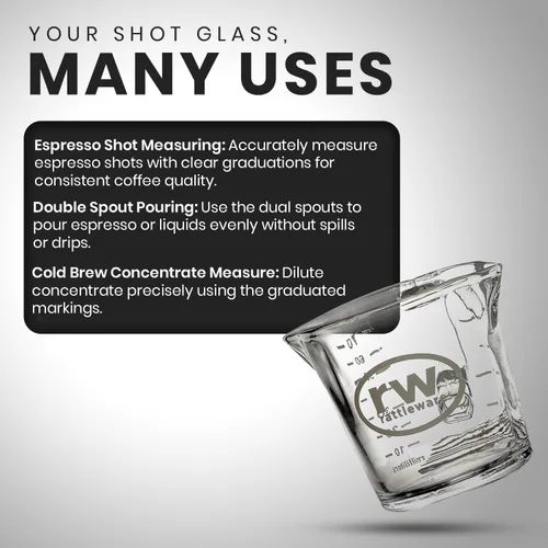 Miniatura 8 de Rattleware Jarra de vaso espresso – Taza medidora auténtica de doble boquilla con graduaciones en ml y onzas, alto volumen, grado comercial