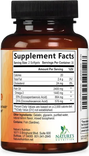 Miniatura 9 de Suplementos de aceite de pescado Omega 3 – 2400 mg de aceite de pescado por porción – Omega-3 de triple fuerza con ácidos grasos EPA y DHA – Apoyo