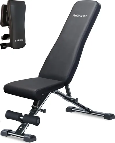 AIRHOP Banco de pesas ajustable mejorado, banco de prensa para entrenamiento de cuerpo completo, pliegue rápido para ahorrar espacio, banco de