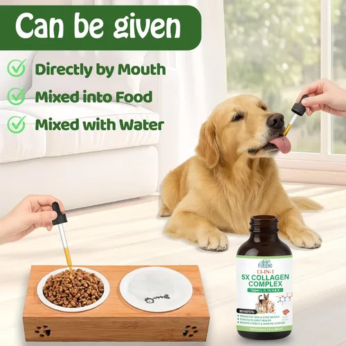 Miniatura 4 de Premium 5X colágeno líquido orgánico para perros y gatos Péptidos de colágeno tipos I, II, III, V y X, MSM y biotina para articulaciones, piel