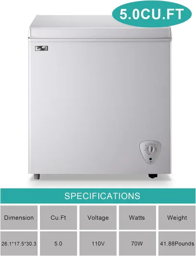 Miniatura 7 de WANAI Congelador de pecho compacto de 5.0 pies cúbicos con 7 termostatos ajustables en la parte superior de la puerta abierta, compresor de Blanco