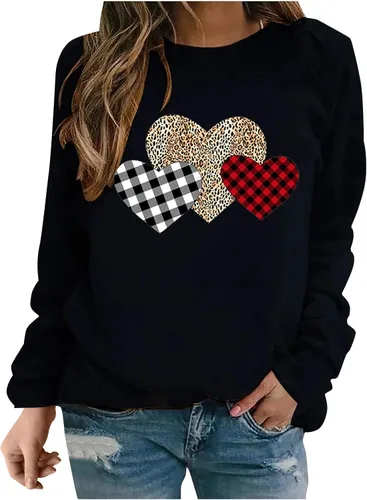 Miniatura 92 de Sudadera de manga larga con estampado de leopardo y corazón para mujer, para el día de San Valentín, sin botones, para niñas, regalos
