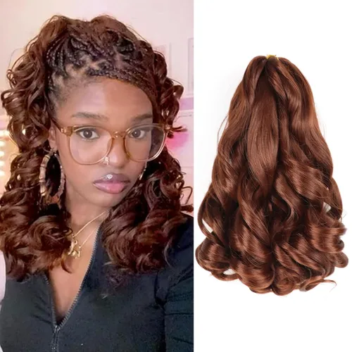 Miniatura 47 de Cabello rizado francés para trenzar de 12 pulgadas, 8 paquetes de cabello rizado preestirado para trenzas de caja, rizos franceses, trenzas