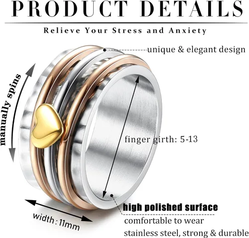 Miniatura 31 de Magitaco Anillos giratorios de acero inoxidable, anillos para ansiedad, anillos de ansiedad para mujeres y hombres