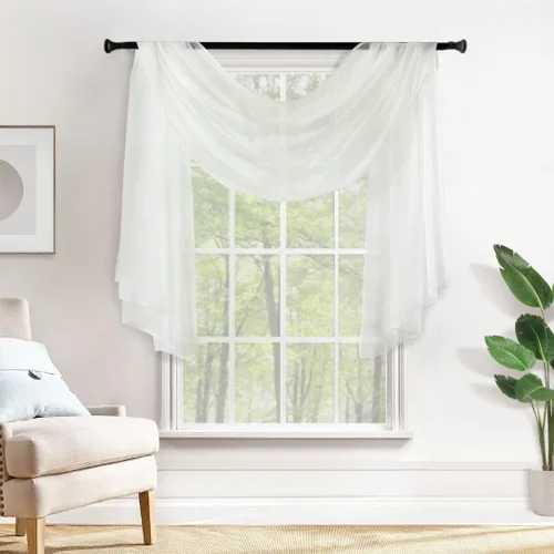 Miniatura 26 de MIULEE Cenefa Beige para Ventana para Fiesta - Cortina Transparente Cenefa Superior Tratamiento de Ventana Cortinas Decorativas para Arco de Boda