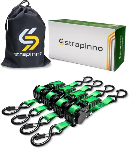 Miniatura 10 de Strapinno Paquete de 4 correas retráctiles de trinquete de 1 pulgada x 6 pies, amarres seguros con asas de acero recubiertas de goma, ganchos en S