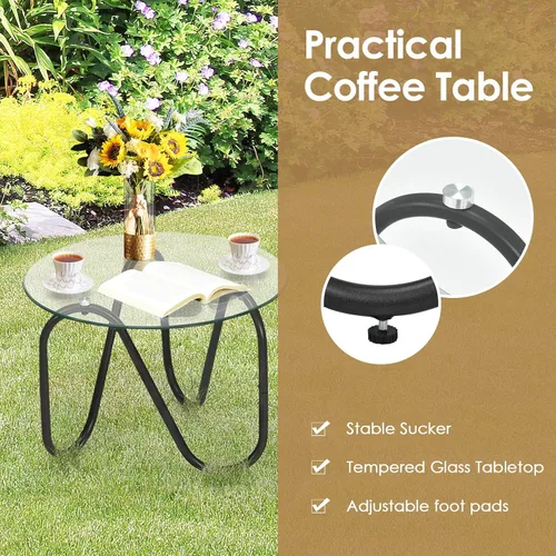 Miniatura 7 de COSTWAY Juego de muebles de ratán de patio 3PCS sofá conversacional mesa de centro jardín