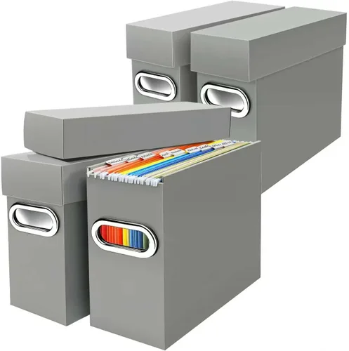 Miniatura 16 de Caja organizadora de archivos con tapa y asa, cajas de almacenamiento de carpetas de archivos colgantes de cartón grueso para tamaño carta, Negro
