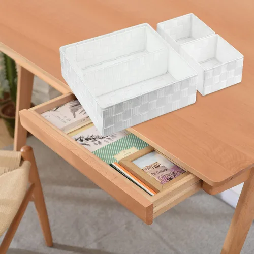 Miniatura 5 de Posprica Caja de almacenamiento tejida, cubo, cesta, contenedor, organizador divisor para cajón, armario, estante, aparador (blanco)