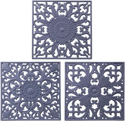 Miniatura 10 de Salvamanteles de silicona para platos calientes, ollas y sartenes, tapete de salvamanteles tallado multiusos, tapetes de silicona aislados