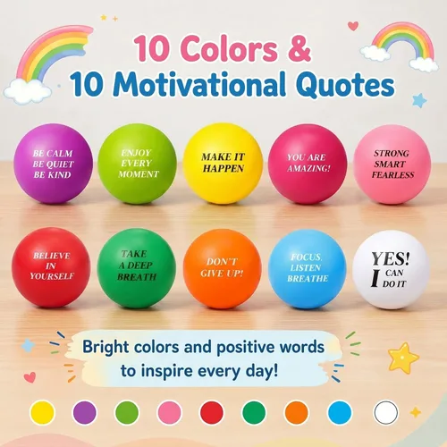 Miniatura 3 de Sotiff 100 bolas de estrés a granel para adultos, espuma colorida para aliviar el estrés, juguetes de regalo con citas motivacionales, bolas