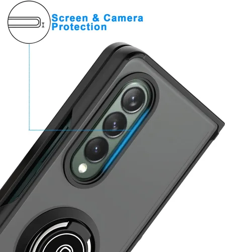Miniatura 5 de TJS Compatible con Samsung Galaxy Z Fold 3 5G, resistente a los impactos, soporte de anillo de metal giratorio de 360 grados, funda protectora