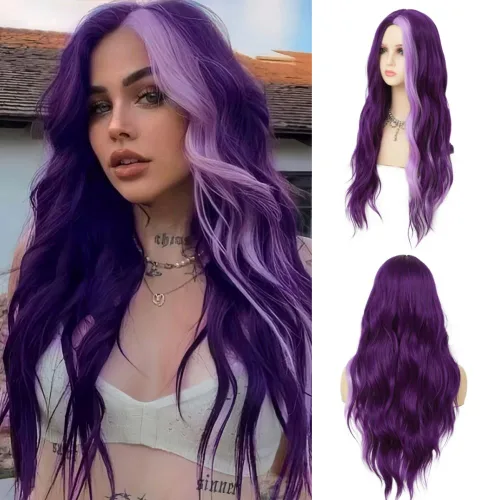 Miniatura 11 de Peluca larga ondulada de rubio a rosa para mujer, rizada, resistente al calor, sintética, para Halloween, cosplay, pelucas de pelo
