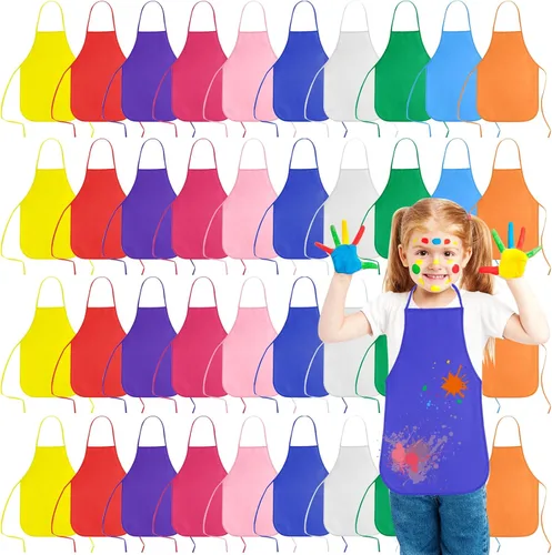 Miniatura 11 de KUUQA 16/24/30/36/40Pcs Delantal para pintar para niños, delantal de pintura para niños, delantal de arte para niños para suministros de pintura