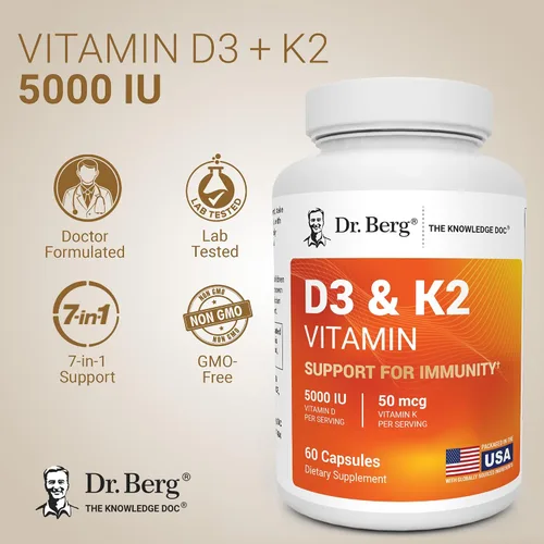 Miniatura 2 de Dr. Berg Fuerza Máxima 2-en-1 Vitamina D3 K2 5000 IU D3 Derivado Naturalmente 4 Veces Probado y Verificado en Laboratorio Fórmula de Alta