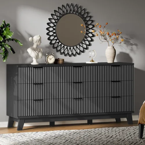 Miniatura 18 de Xixini Cómoda acanalada con 6 cajones, cómoda moderna de 54 pulgadas de ancho con mango de metal, soporte de TV de madera, organizador