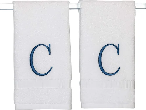 Miniatura 88 de Toalla de mano con inicial beige para baño, toalla bordada decorativa de calidad de hotel de lujo con monograma para tocador, spa, certificado