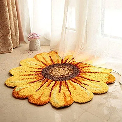 Miniatura 2 de Syhonic Alfombra hecha a mano con forma de girasol de 25 x 25 pulgadas, lavable antideslizante, alfombra de baño para dormitorio, sala de estar