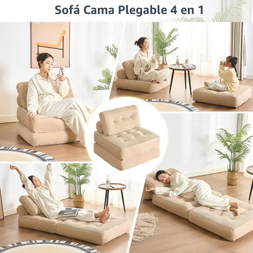 Miniatura 3 de Afuson Silla Cama Plegable, Sofá Cama Futón, Sofá de Piso para Adultos, Silla Cama para Sala de Estar, Sofá de Descanso, Sofá Cama Convertible