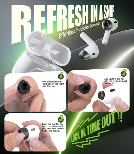 Miniatura 6 de 5 pares para AirPods Pro 3 de repuesto de espuma viscoelástica con caja de almacenamiento, aislamiento de ruido mejorado, ultra cómodo, 5 tamaños