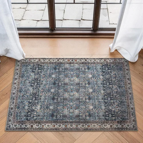 Miniatura 88 de Bloom Rugs - Alfombra lavable, antideslizante, de 1,83 x 2,74 m, color beige/blanco claro con borde tradicional, para sala de estar, dormitorio