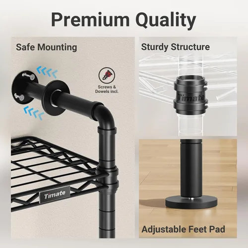 Miniatura 5 de Timate F5 Perchero de ropa expandible montado en la pared con 8 estantes ajustables y 4 varillas colgantes expandibles, perchero de ropa de tubería