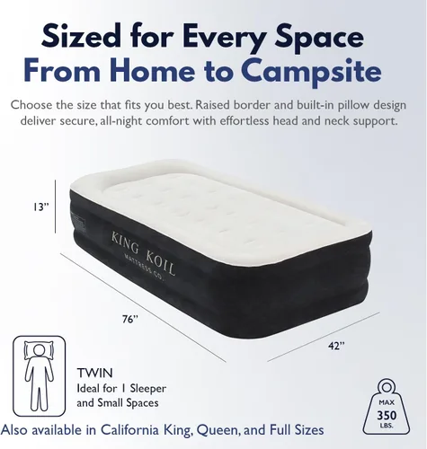 Miniatura 2 de King Koil - Colchón de aire de tamaño individual con almohada de lujo y bomba de alta velocidad incorporada para camping, hogar y huéspedes - Cama