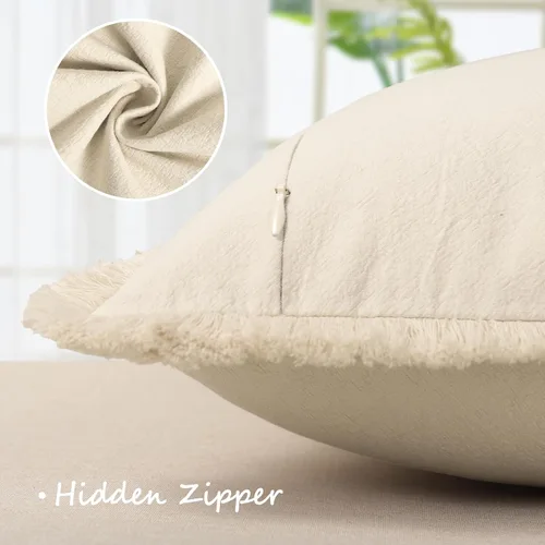 Miniatura 2 de ZWJD Juego de 2 fundas de almohada de 16 x 16 pulgadas, color beige, con flecos, de algodón, decorativas, cuadradas, para sofá, cama, sala de estar