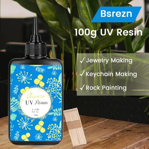 Miniatura 2 de Bsrezn 100g de resina UV dura con 8 palos de madera Resina UV premezclada para la fabricación de joyas (100g x 1)